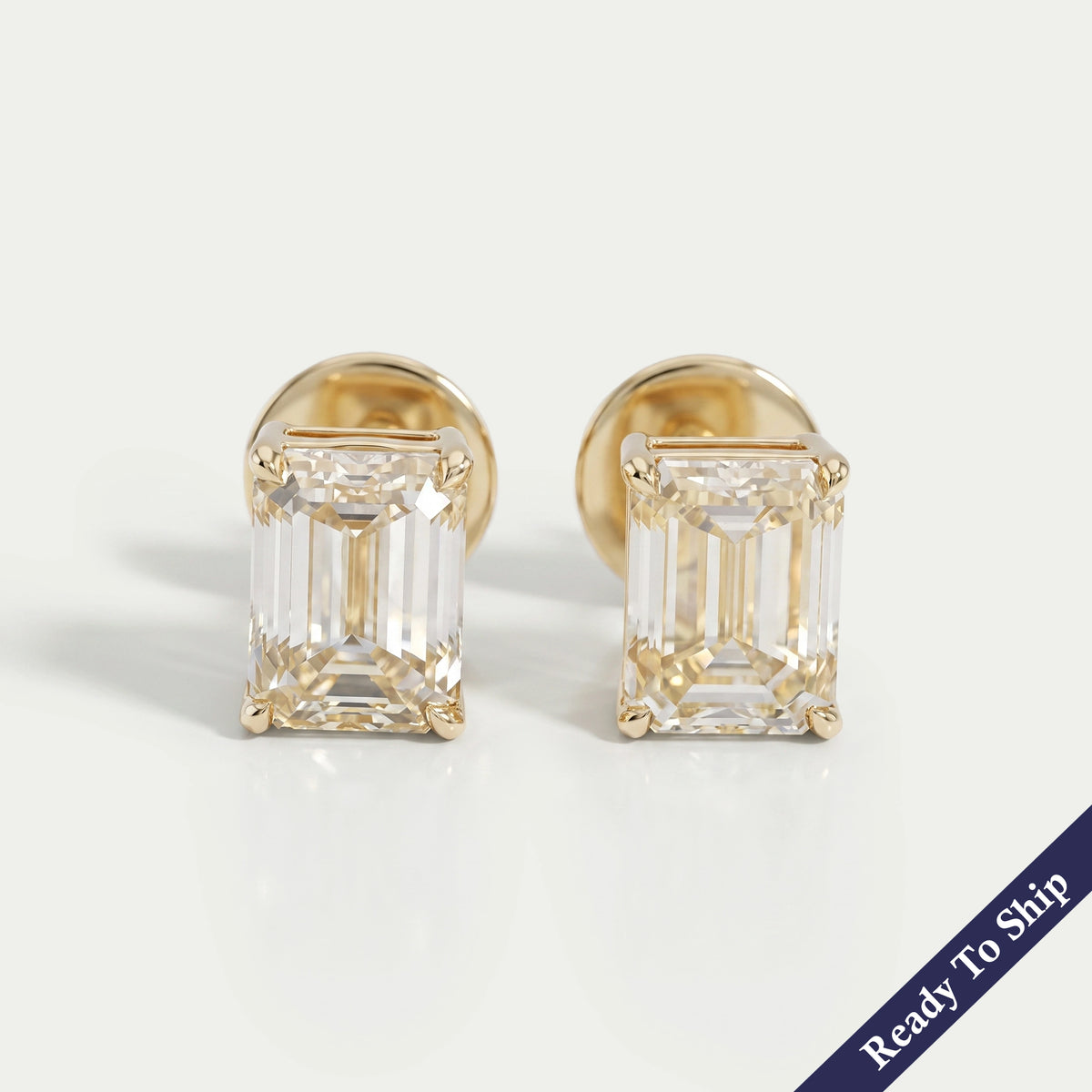 Yellow Emerald Cut Lab Diamond Stud Earrings Earrings