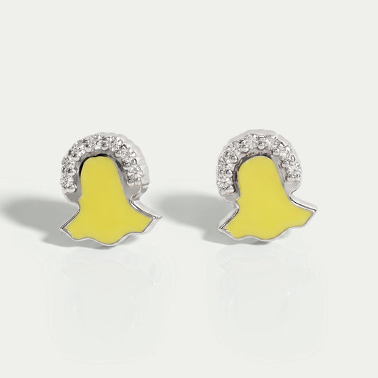 Round Lab Diamond Enamel Snapchat Earrings For Kids