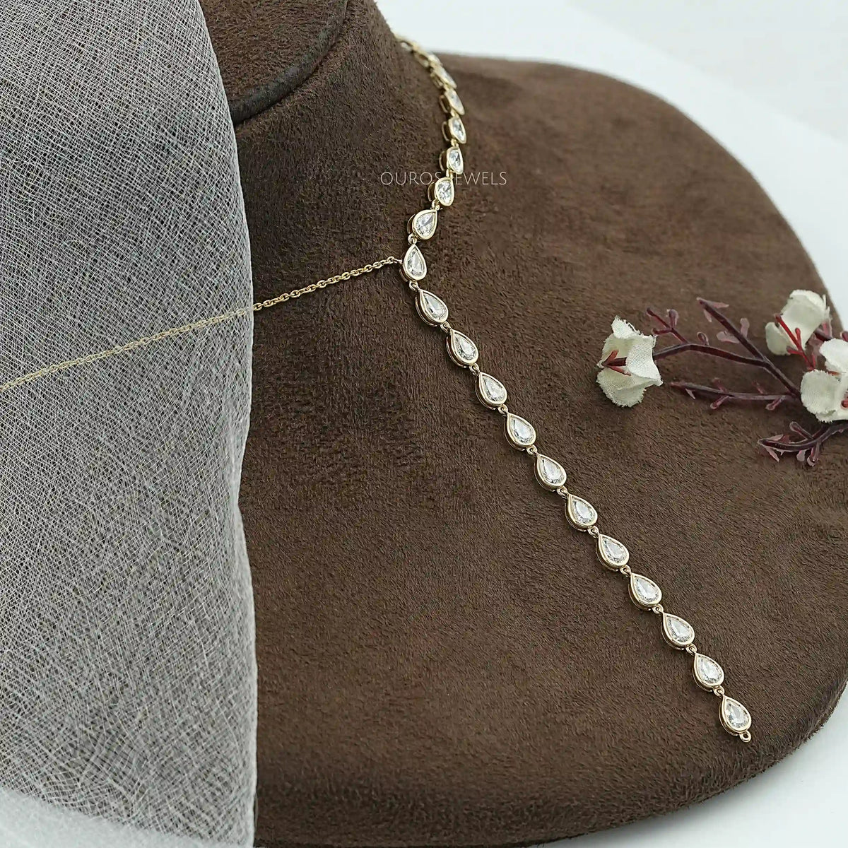 Pear Cut Bezel Y Shape Diamond Necklace Necklaces