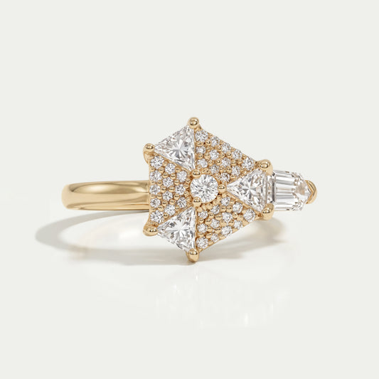 Step Cut Arrow And Round Lab Diamond Anniversary Ring