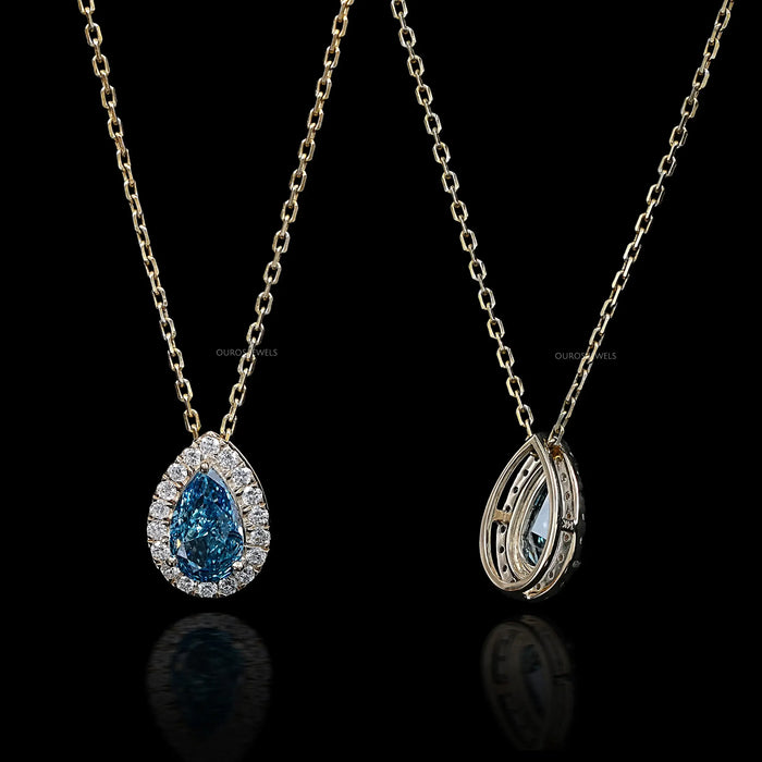 Blue Pear Lab Diamond Halo Pendant Necklaces