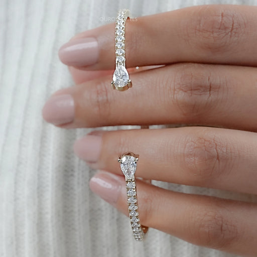 Pear and Round Lab Grown Diamond Open Cuff Bangle Bracelet