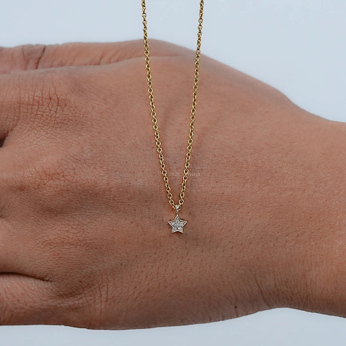 Lab Grown Round Diamond Star Shape Pendant Necklaces