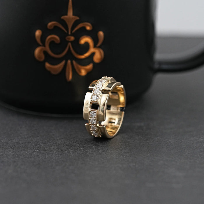 Yellow Gold Round Cut Lab Diamond Wedding Band Ring