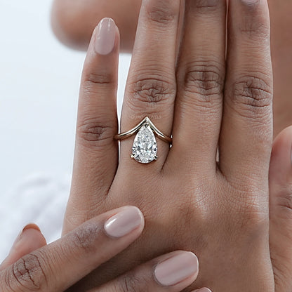V Shape Pear Cut Lab Diamond Solitaire Engagement Ring Rings