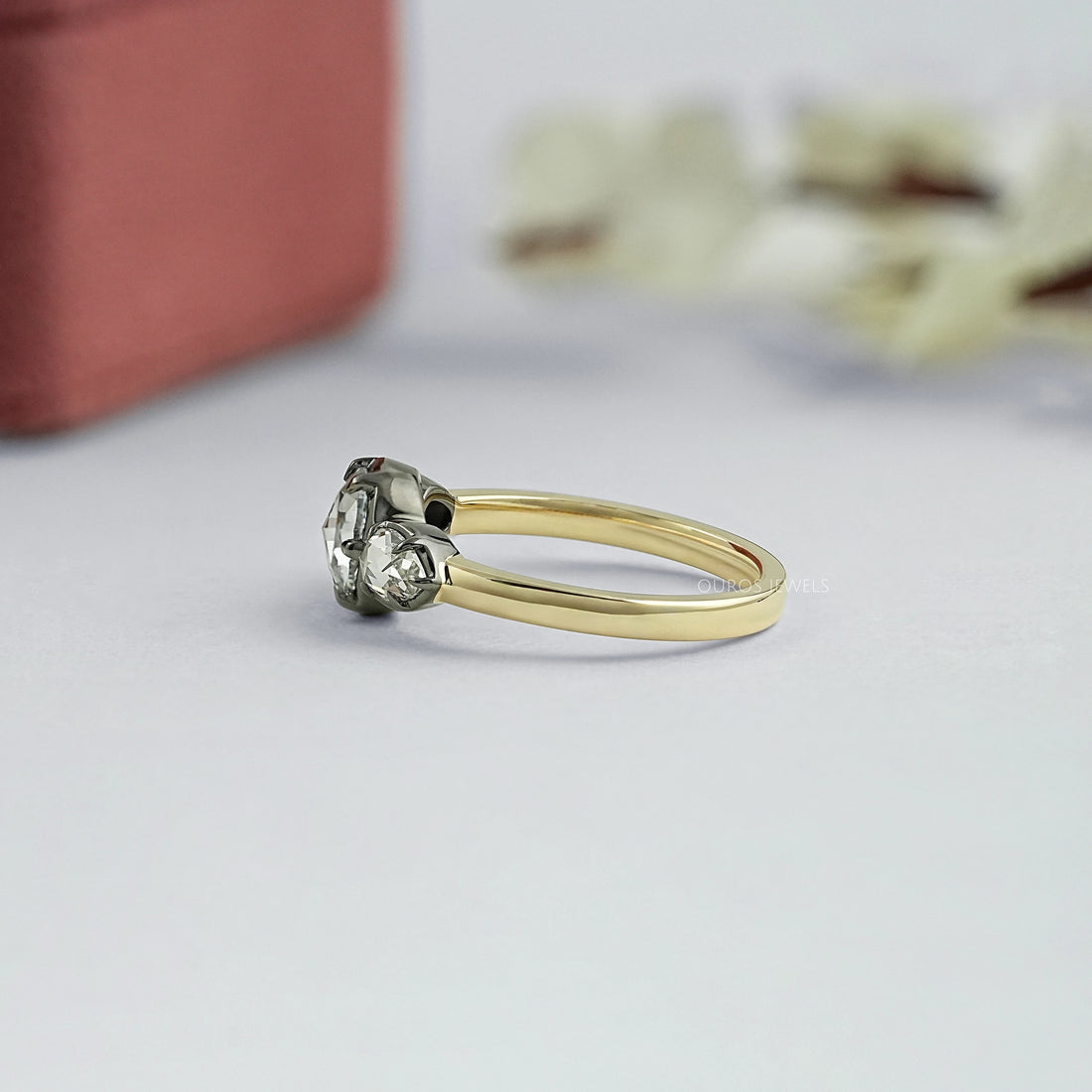 Rose Cut Round And Pear Diamond Engagement Ring Ring