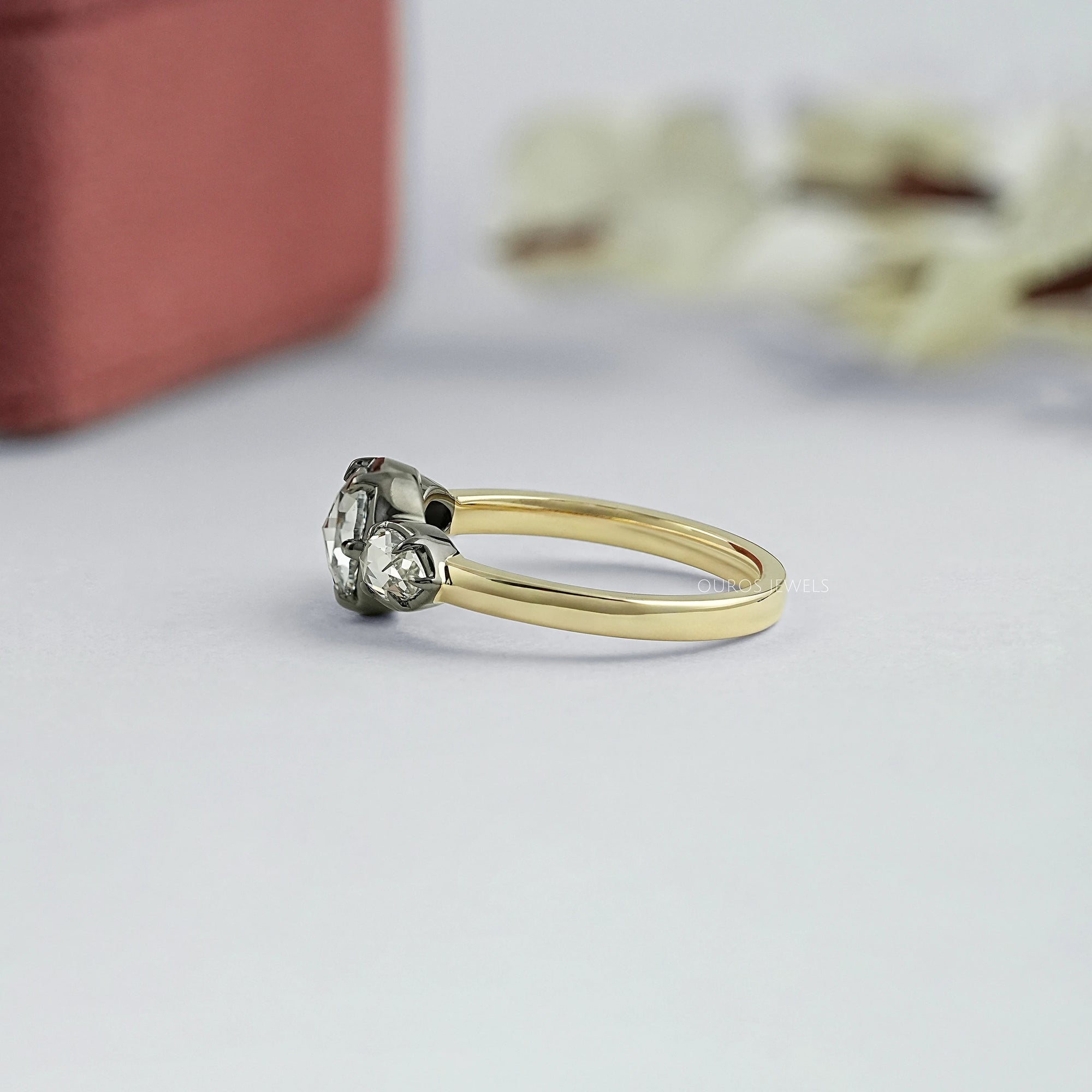 Rose Cut Round And Pear Diamond Engagement Ring Ring