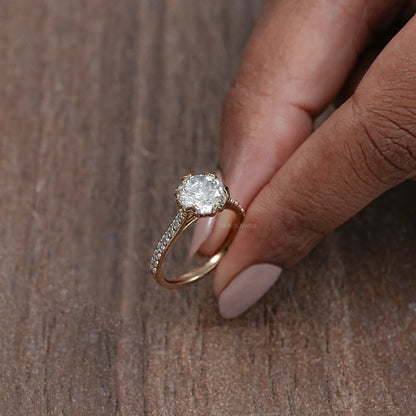Round Cut Lab Diamond Tulip Engagement Ring