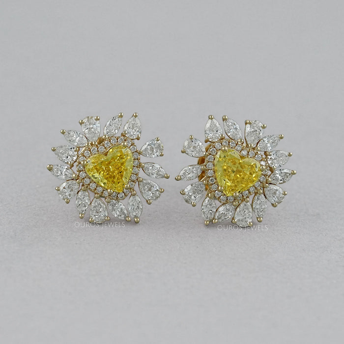 Yellow Heart Lab Diamond Double Halo Stud Earrings Earrings