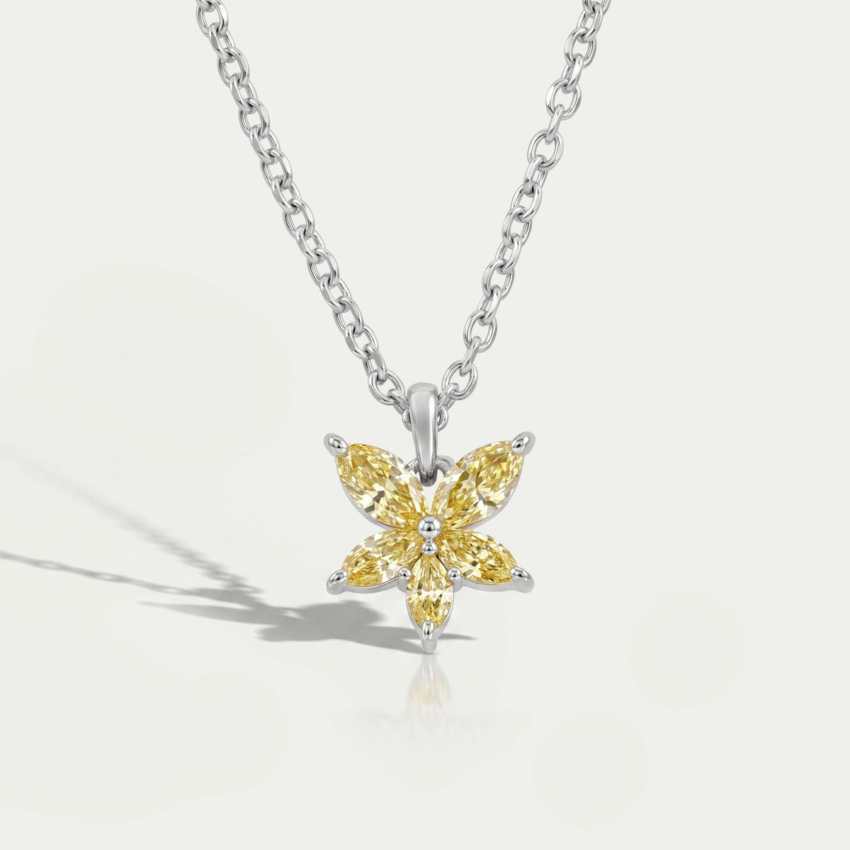Yellow Marquise Cut Lab Grown Diamond Floral Style Pendant Necklaces