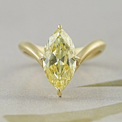Yellow Old Mine Marquise Diamond V Shape Solitaire Ring Rings