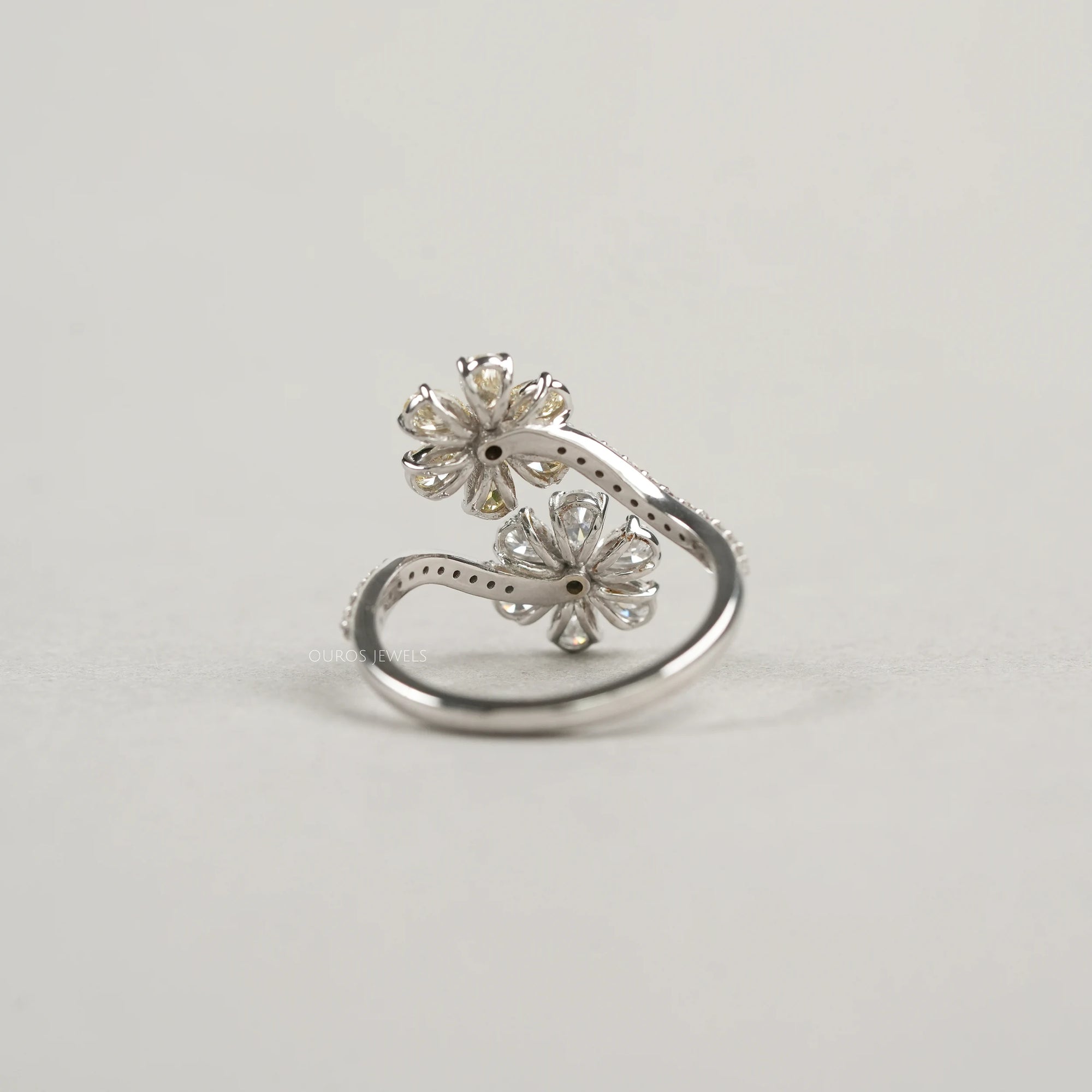 Flower Shape Yellow Pear Cut Lab Diamond Twin Bypass Ring