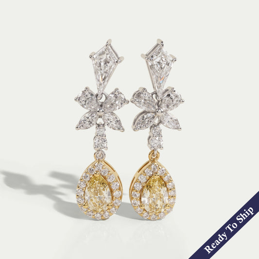 Yellow Pear Lab Diamond Halo Dangle Earrings Earrings