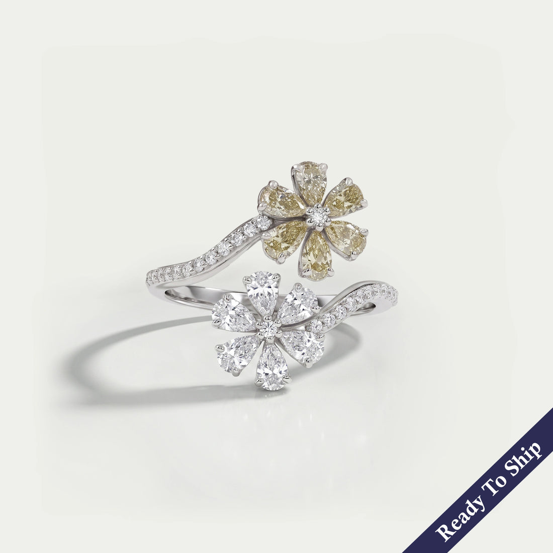 Yellow Pear Shape Lab Diamond Flower Style Bypass Ring Ring
