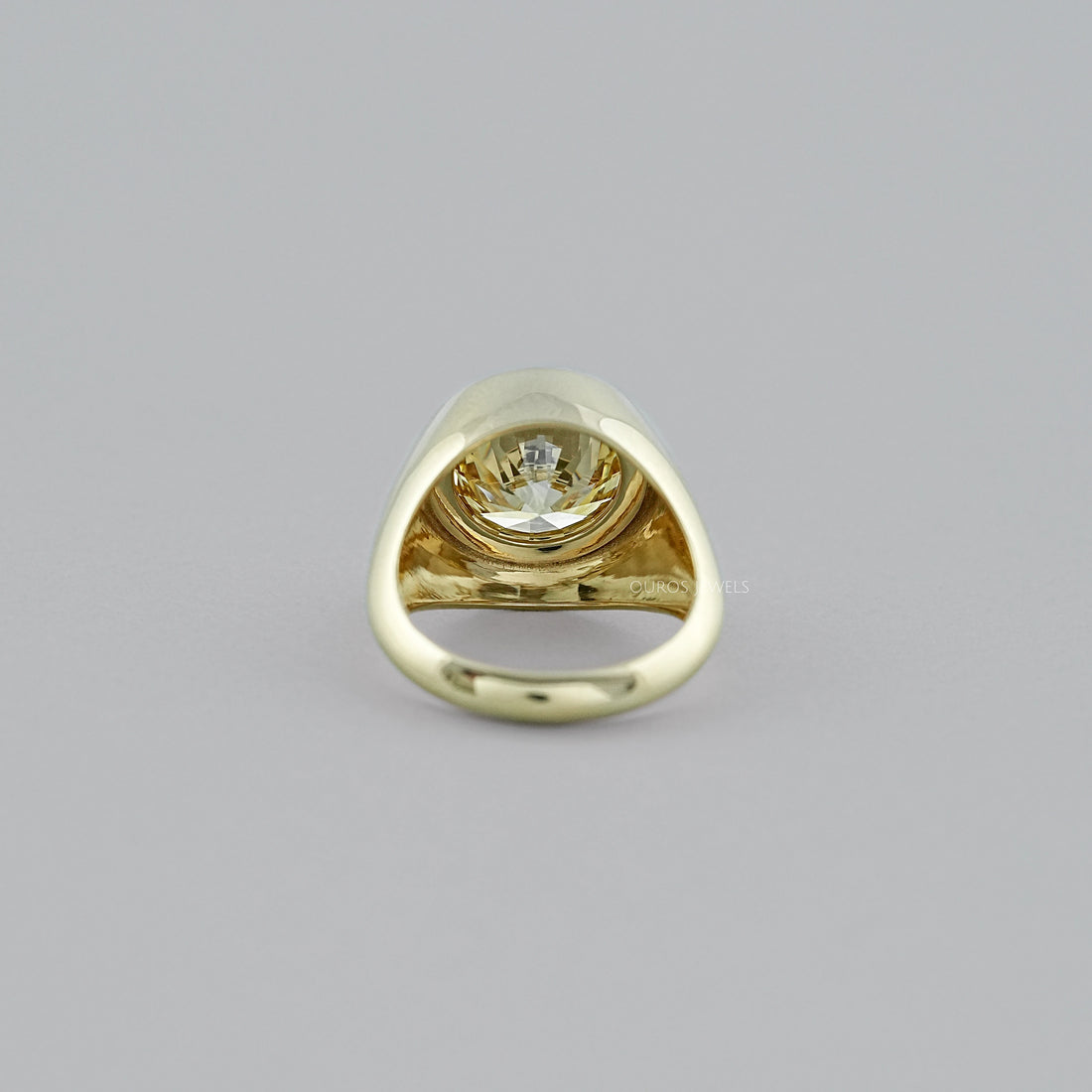 Fancy Yellow Round Diamond Bezel Set Signet Ring Ring