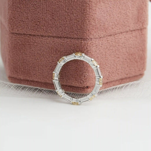 Yellow Cushion And Baguette Cut Lab Diamond Eternity Wedding Band