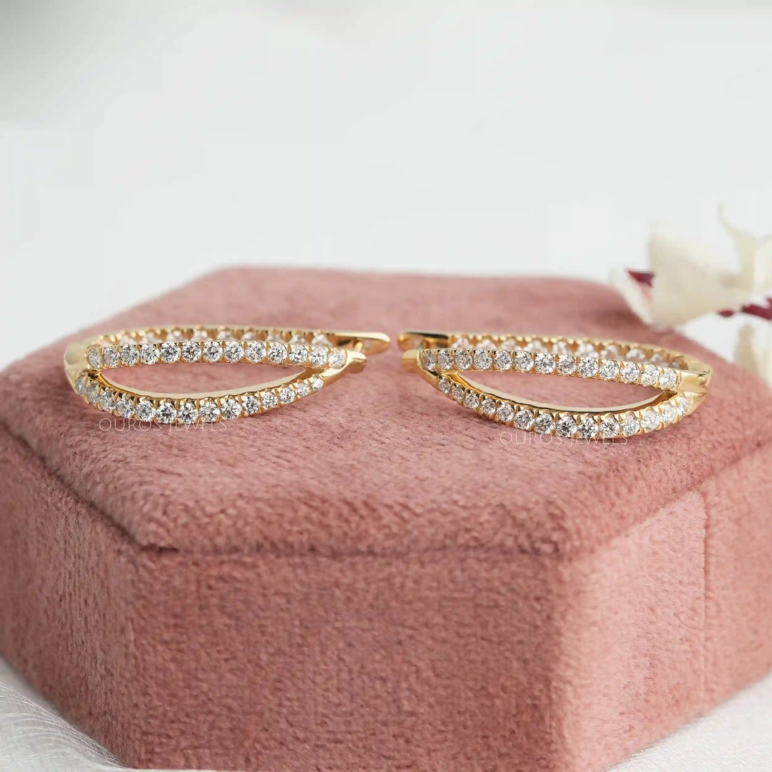 Round Cut Pave Set Duo Diamond Hoop Earrings Earring