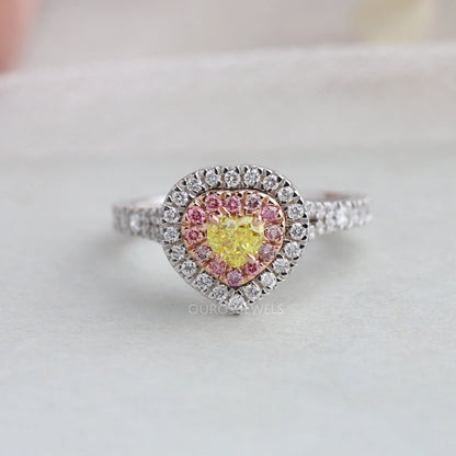 Heart Cut Yellow Diamond Double Halo Engagement Ring Yellow Ring