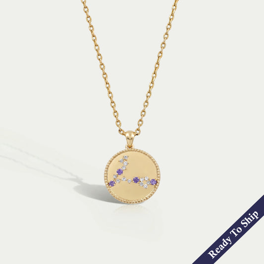 Pisces Zodiac Sign Sapphire Purple Gemstone Pendant Necklaces