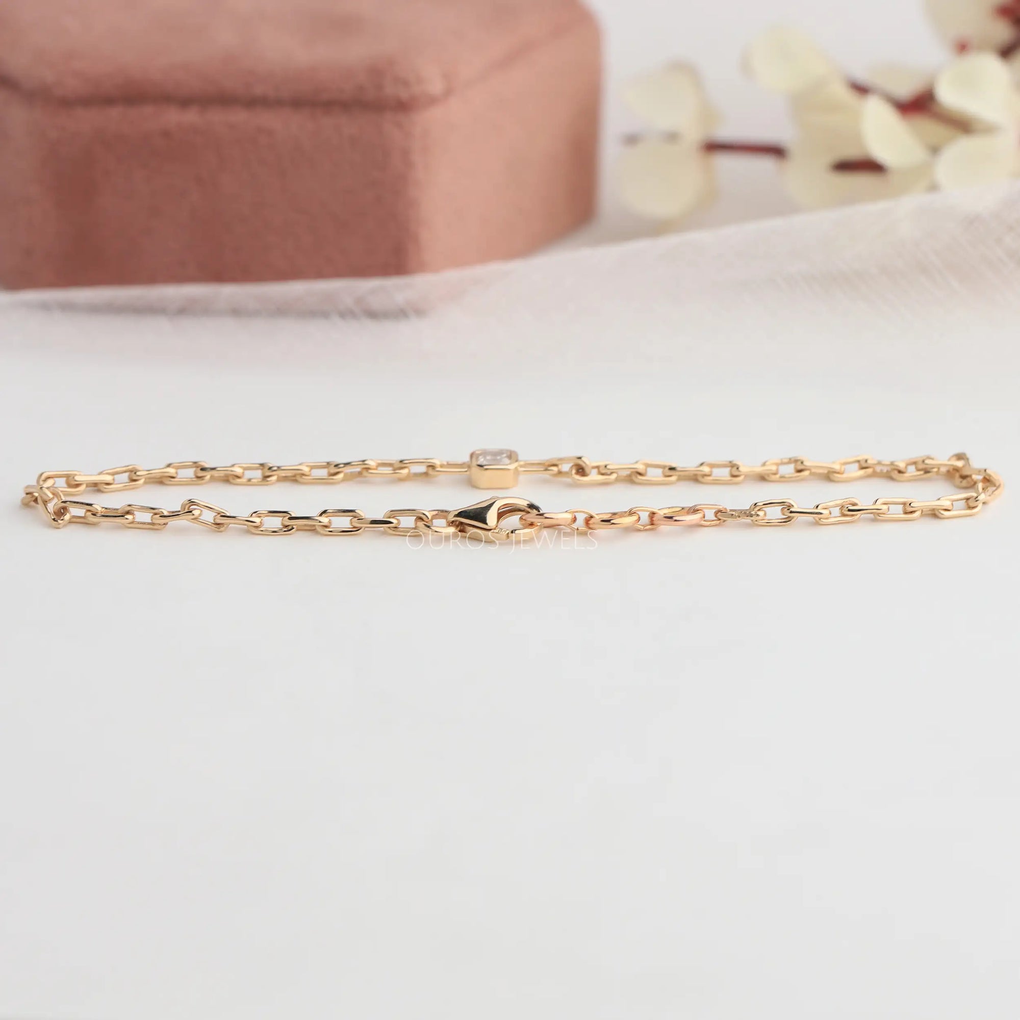 Asscher Cut Lab Grown Diamond Bezel Set Chain Bracelet