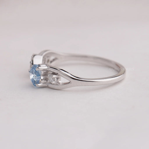 Blue Heart Cut Lab Diamond Open Cuff Dainty Ring Ring