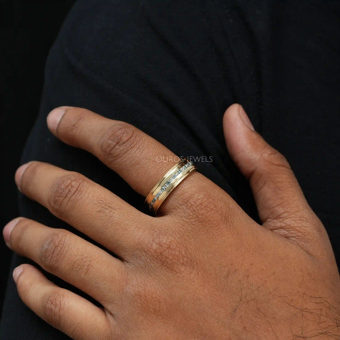 Men's Blue Round Cut Lab Diamond Band