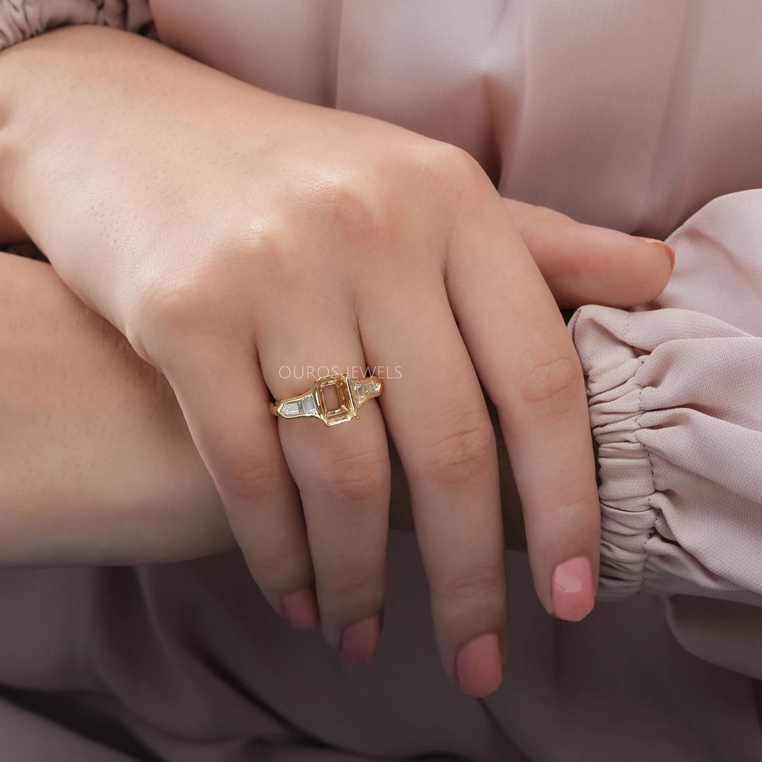 Bullet & Trapezoid Cut Semi Mount Engagement Ring Ring