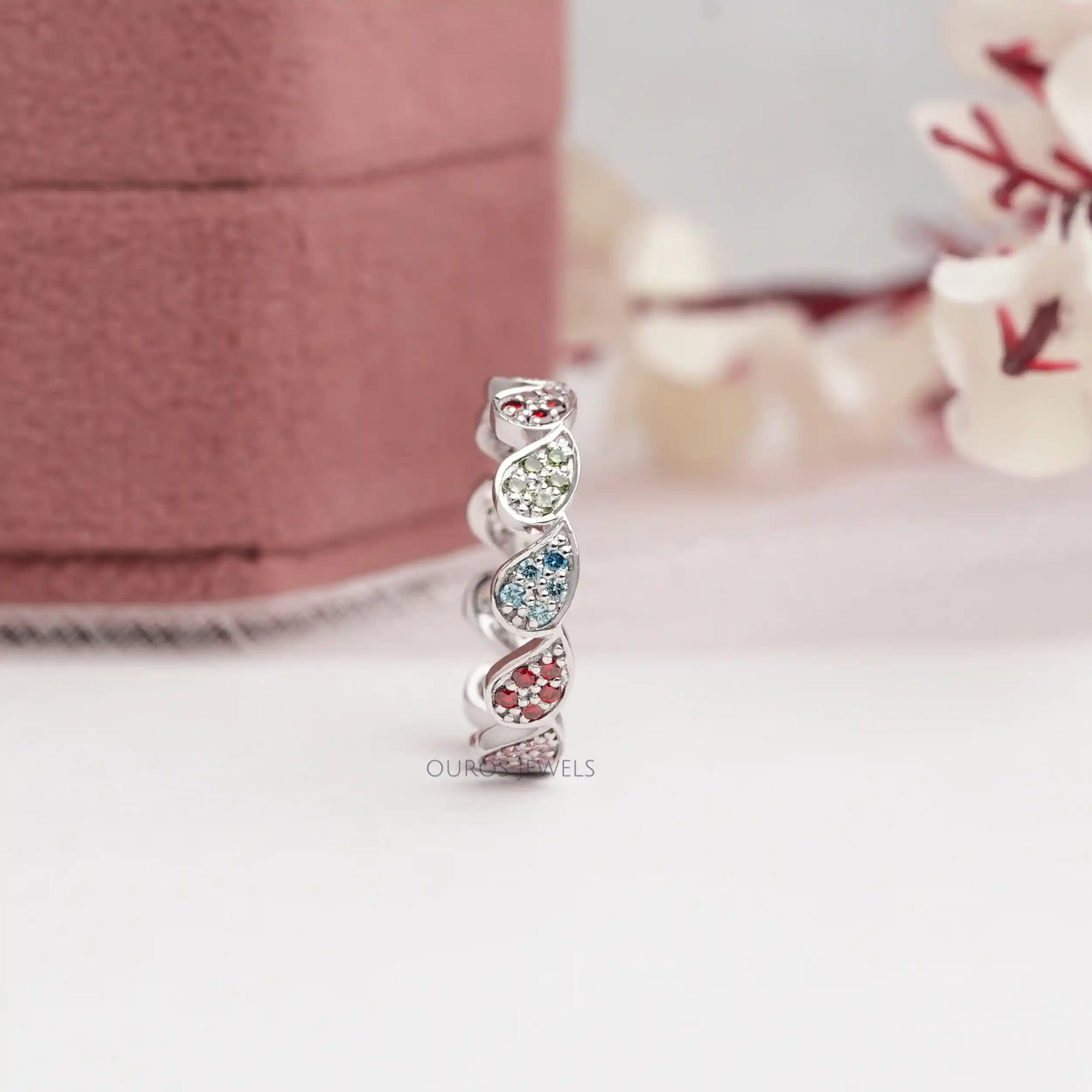 Round Cut Lab Grown Diamond Rainbow Wedding Band