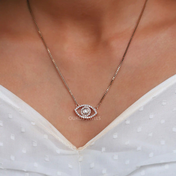 Round Cut Lab Diamond Evil Eye Pendant Necklaces
