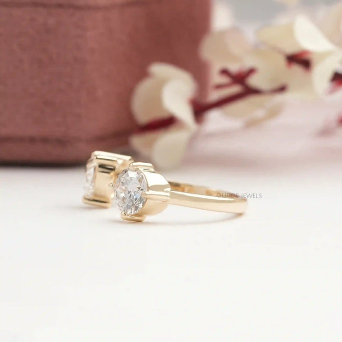 Heart And Round Cut Lab Grown Diamond Open Cuff Ring