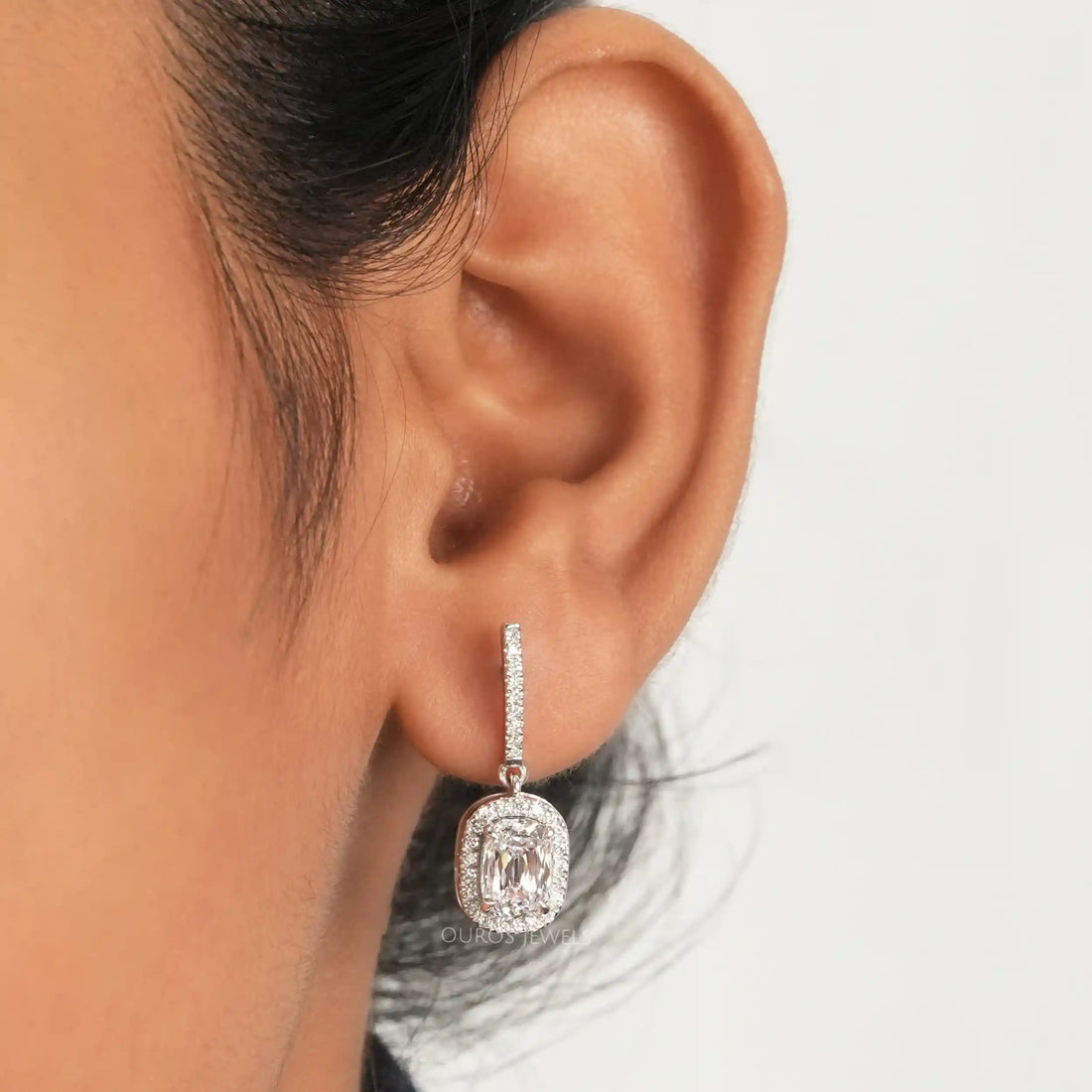Halo Old Mine Cushion Cut Dangle Earrings Earrings