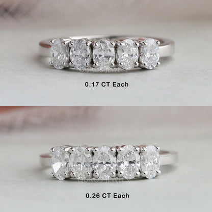 Five Stone Oval Cut Lab Grown Diamond Wedding Ring