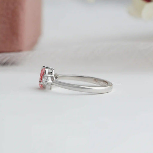 Pink Pear Cut Lab Diamond Three Stone Ring