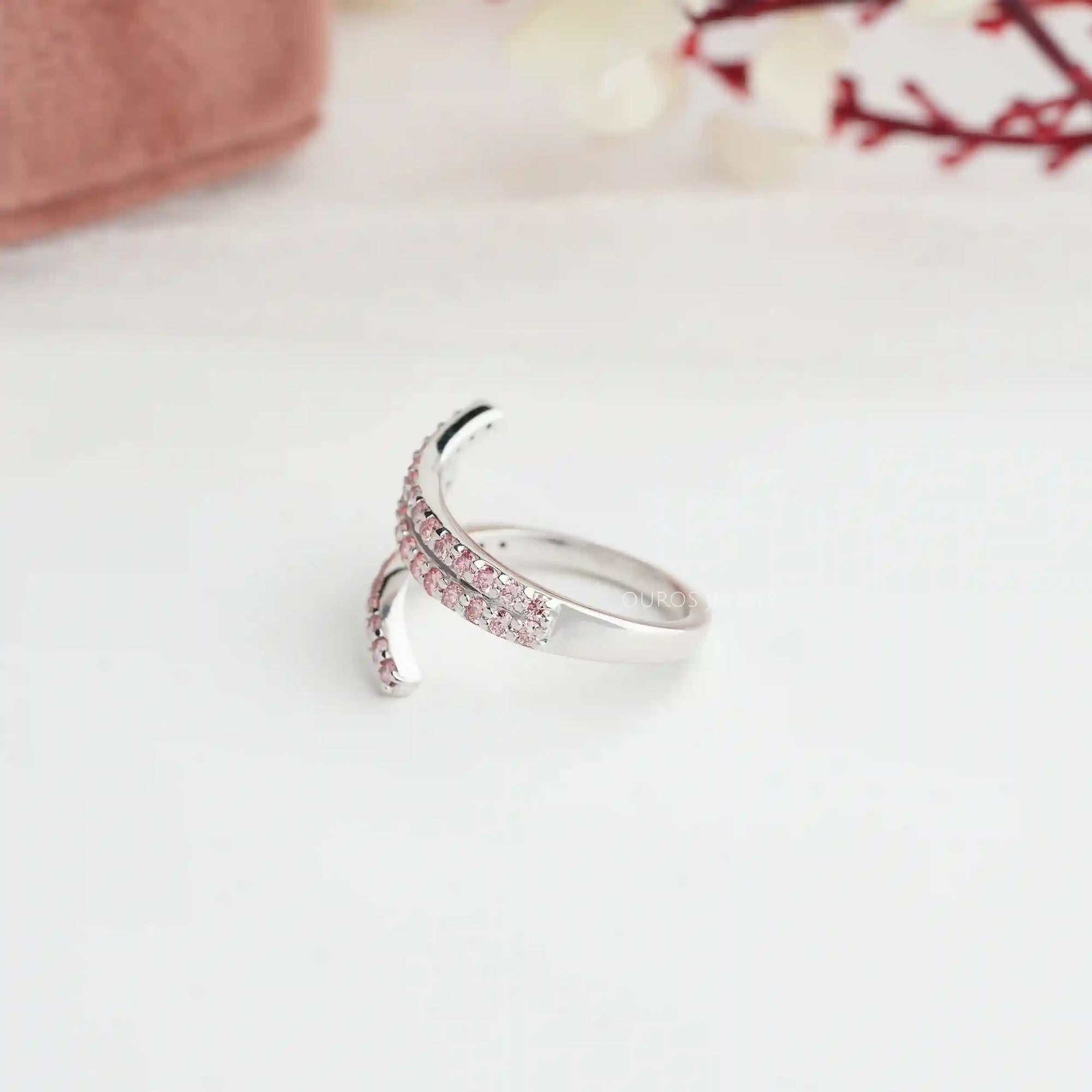 Pink Round Cut Lab Grown Bypass Wedding Ring