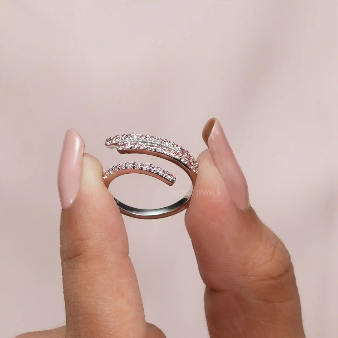 Pink Round Cut Lab Grown Bypass Wedding Ring