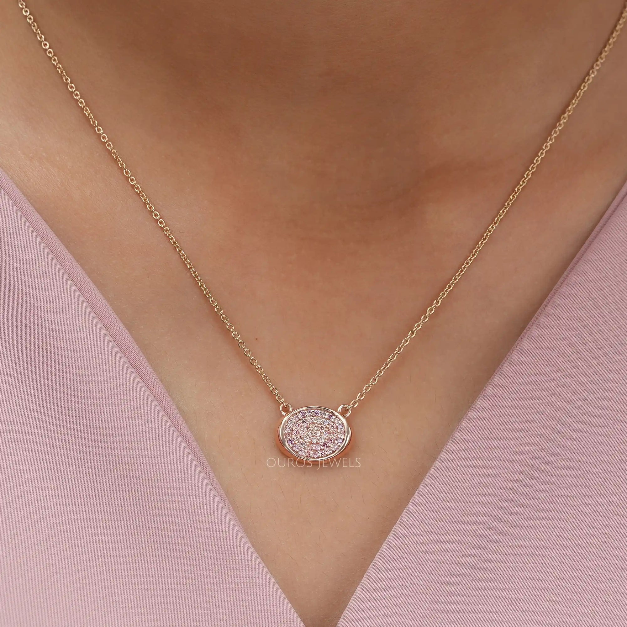 Pink Round Cut Lab Grown Diamond Pave Set Pendant