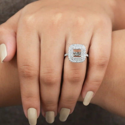 Princess Cut Double Halo Semi Mount Engagement Ring