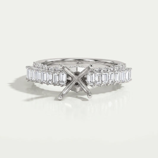 Semi Mount Baguette Cut Accent Diamond Engagement Ring Ring