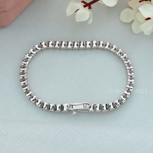 Round Cut Half Bezel Set Tennis Bracelet