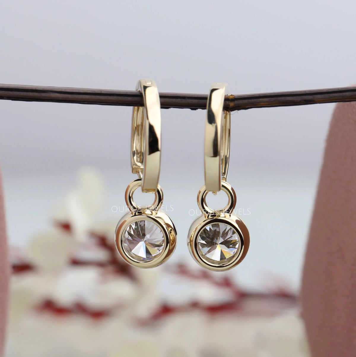 Round Diamond Bezel Set Hoop Earrings