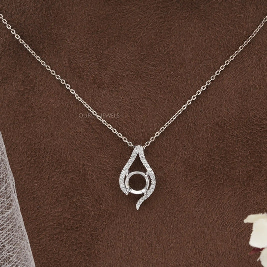Round Cut Semi Mount Asymmetrical Pendant Necklaces