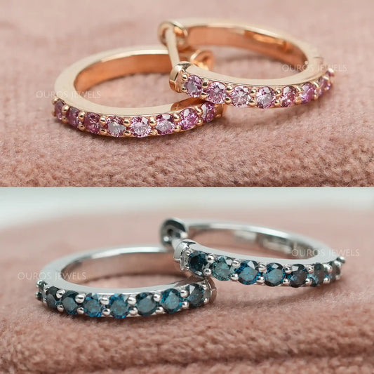 Fancy Round Cut Lab Grown Diamond Hoop Huggie Earrings Earring