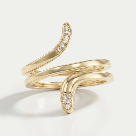 Snake Shape Gold Round Diamond Ring Rings