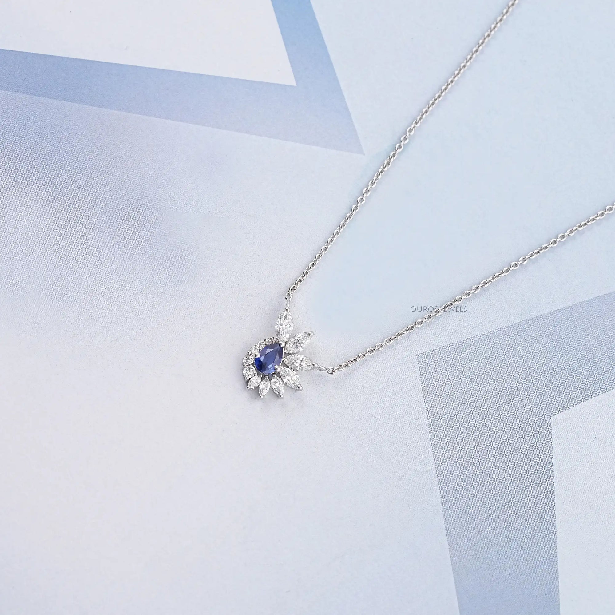 Blue Sapphire And Diamond Floral Cluster Pendant Necklace Necklaces