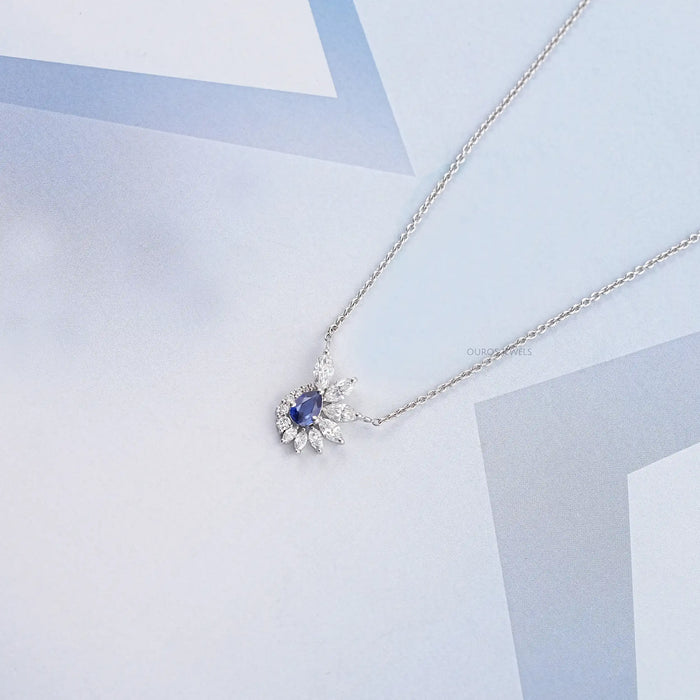 Blue Sapphire And Diamond Floral Cluster Pendant Necklace Necklaces