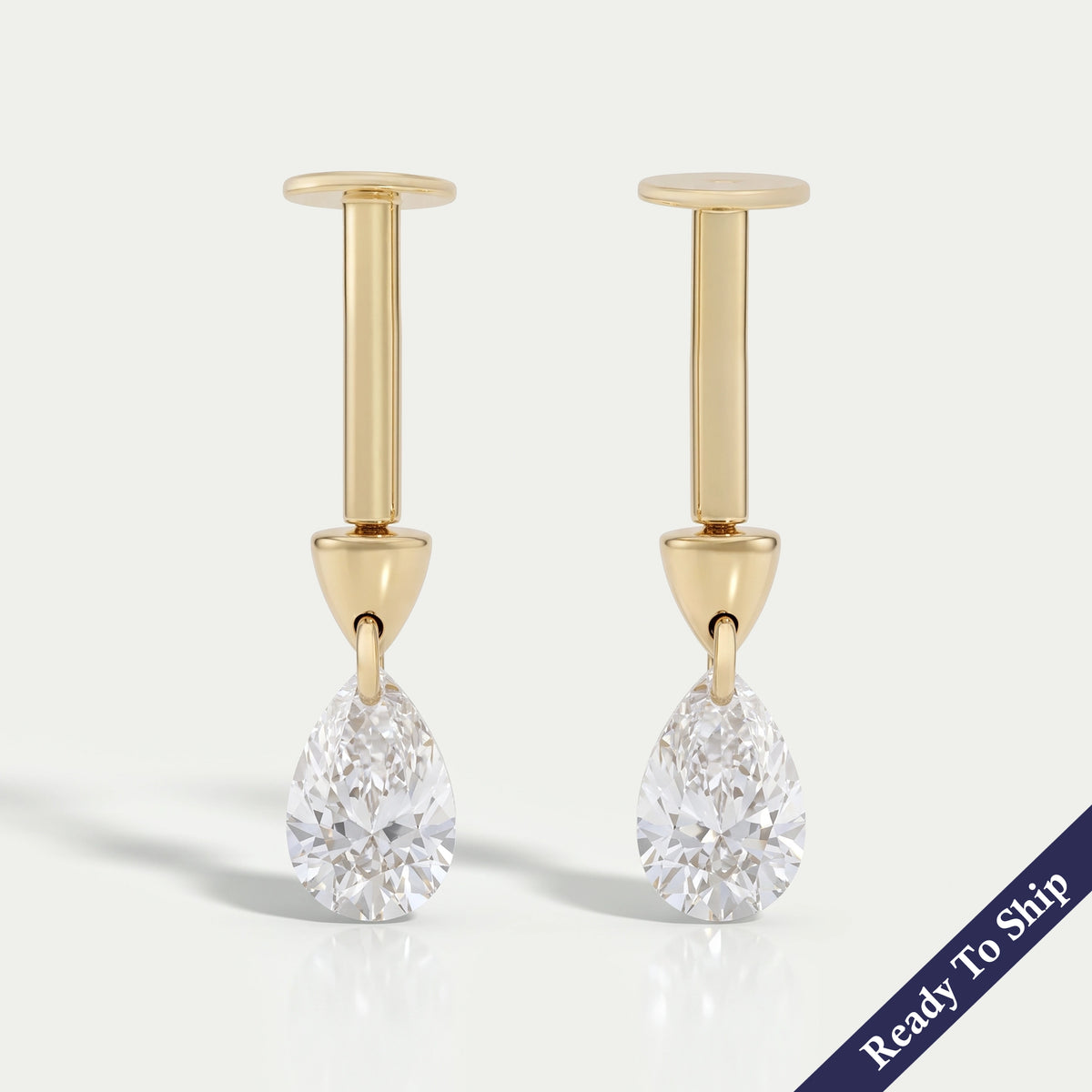Pear Diamond Thread Screw Back Earrings