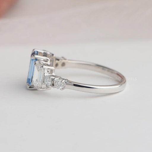 Blue Emerald Cut Lab Diamond Engagement Ring