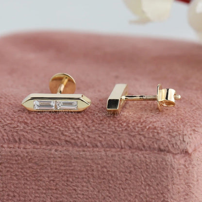 Baguette Cut Lab Grown Diamond Bar Stud Earrings Earrings