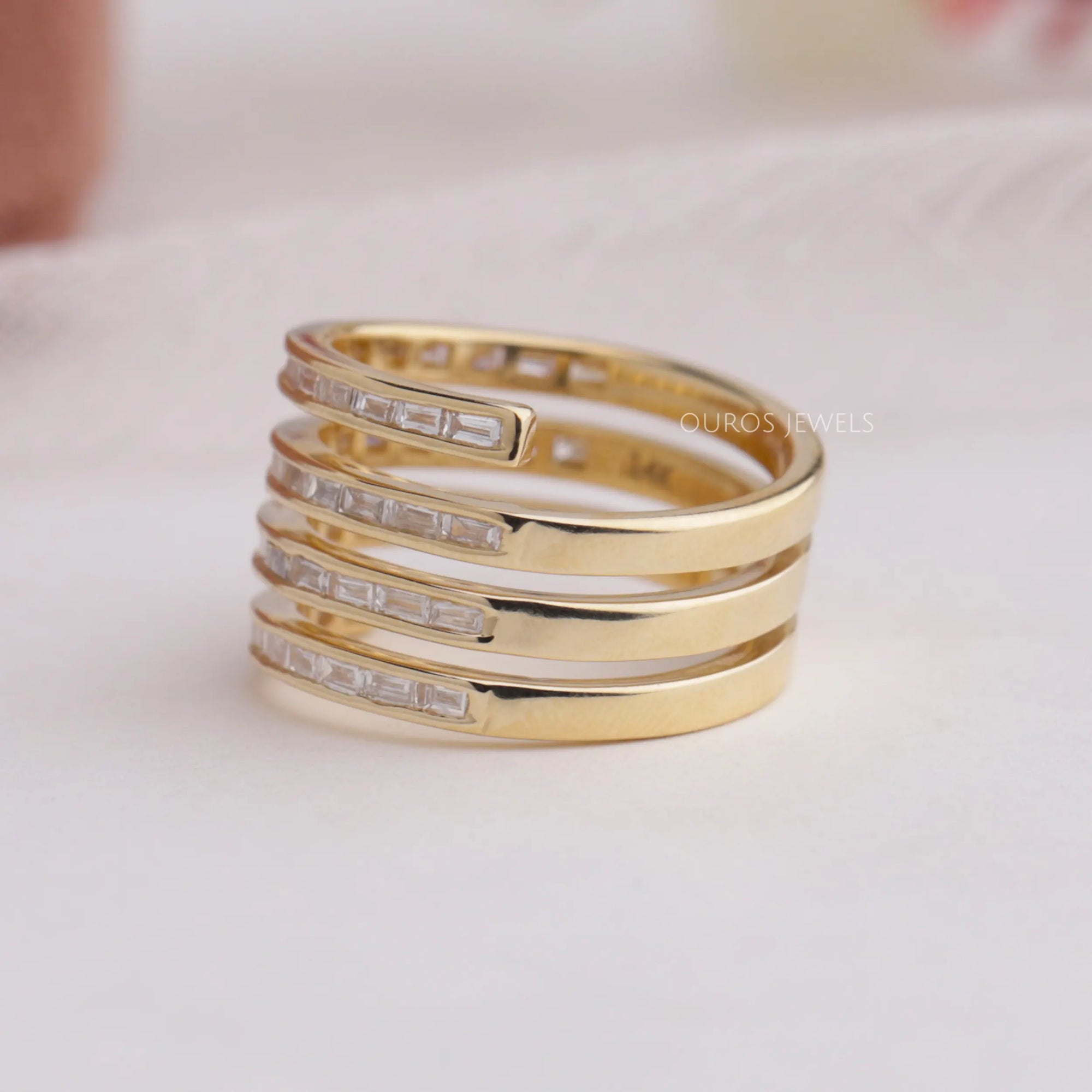 Baguette Cut Lab Diamond Spiral Band Rings