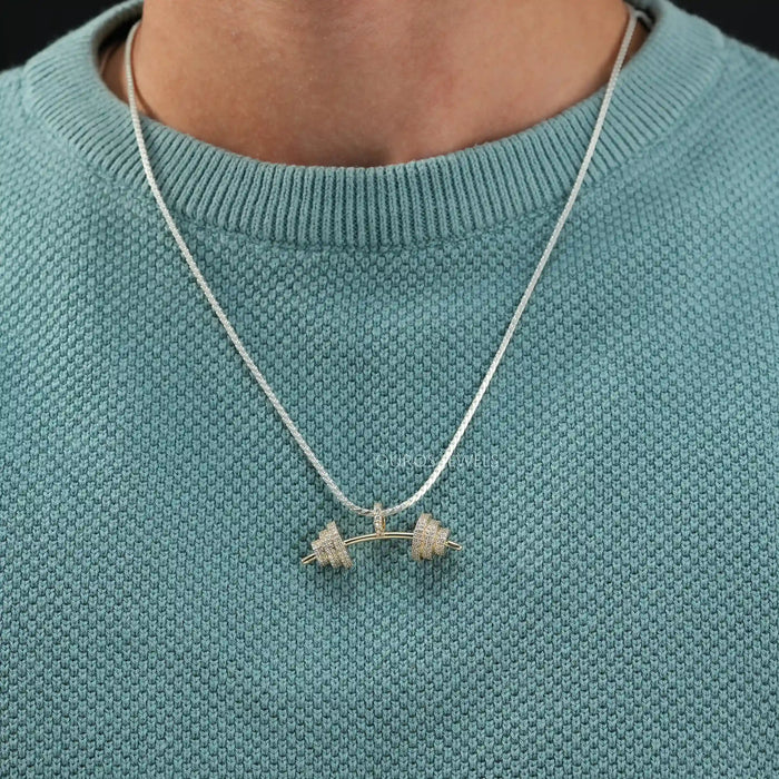 Round Cut Lab Grown Diamond Dumbbell Pendant